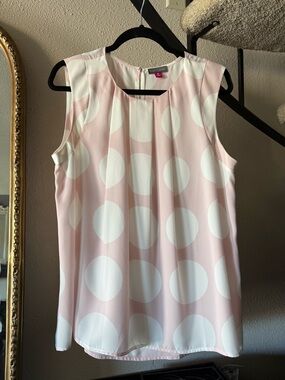 Vince Camuto Polka Dot Sleeveless Top Pink and White Sz M